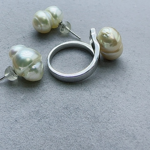 海水珍珠套装银S925镶嵌静**兰