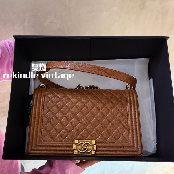 95新 Chanel/香奈儿 复燃精选/焦糖色中大号Leboy