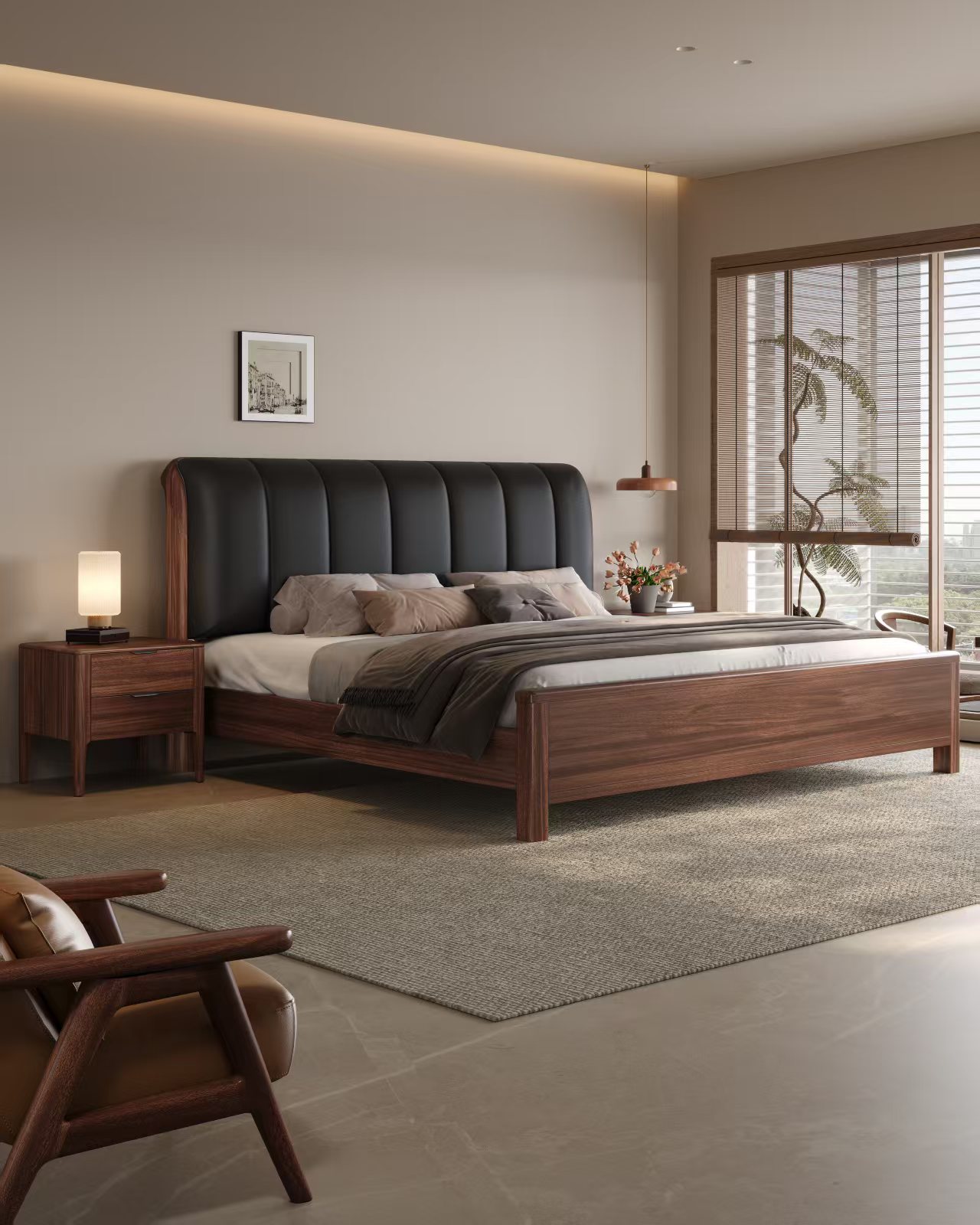 2018南美胡桃实木软包轻奢格调婚床卯榫双人家用主卧大床简约现代