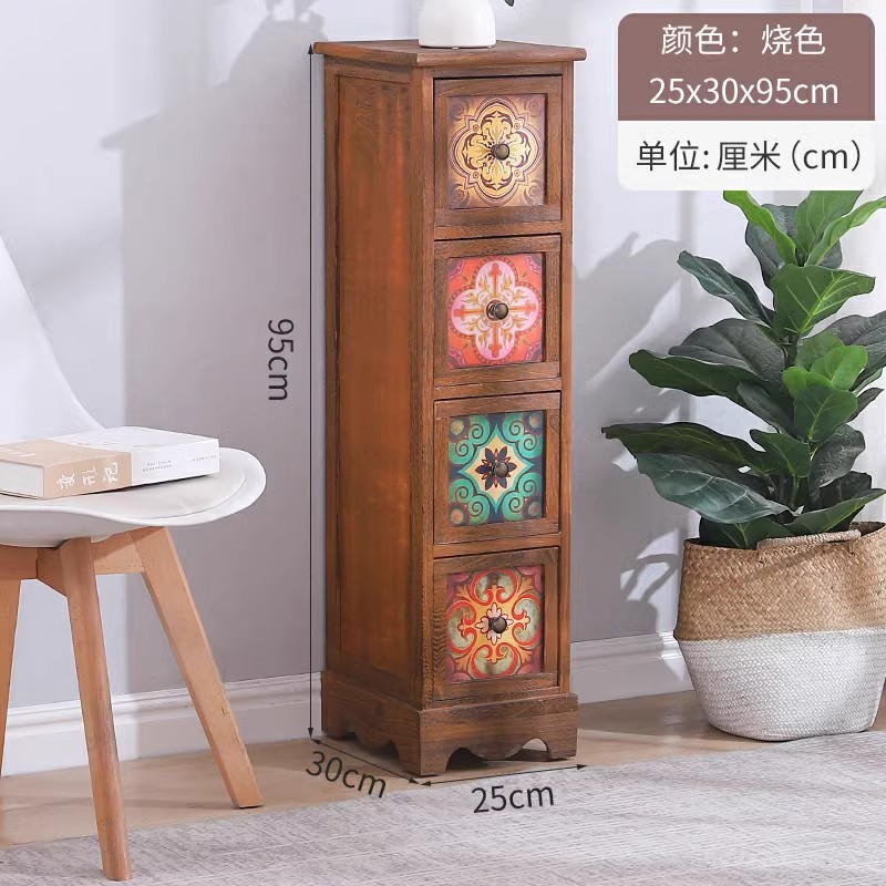 实木夹缝收纳柜缝隙柜超窄卧室美式五斗柜复古中古边柜储物小柜子
