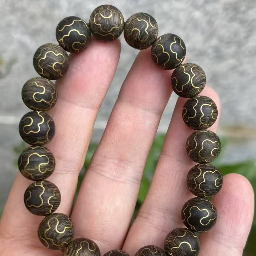 沉香文莱沉水错金手串10mm14克