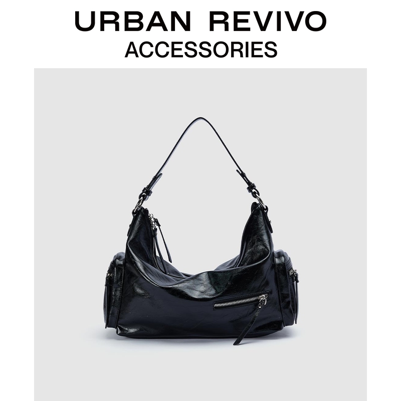 URBAN REVIVO2025秋季新款女休闲多口袋HOBO单肩包UAWB50203