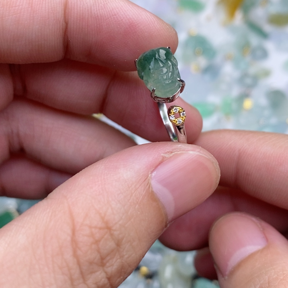 翡翠未镶嵌吊坠(不含链)银镶貔貅戒指