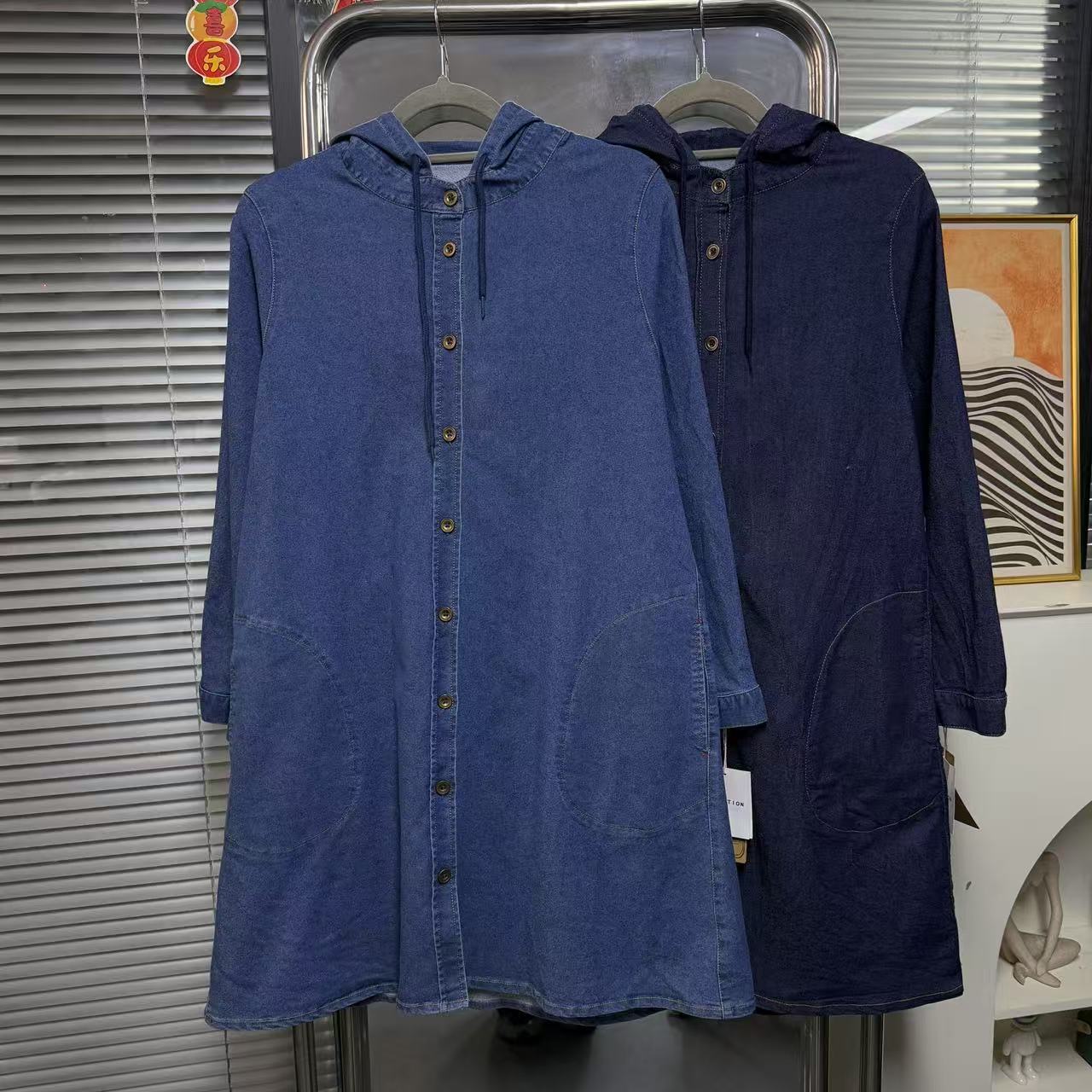 【外贸精品】3384 简约文艺弹力连帽明线带口袋 衬衫