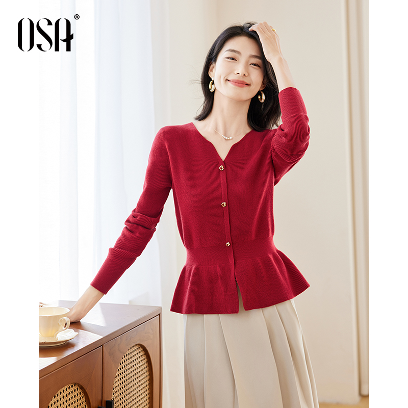 【OSA/欧莎】腰精毛衣显瘦坑条V领显瘦收腰毛衣打底衫S123D16022