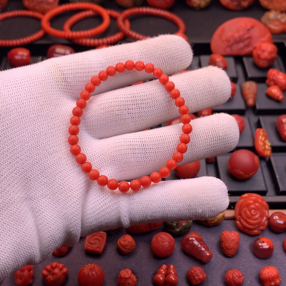 南红玛瑙未镶嵌南红保山柿子红圆珠手串4.8mm