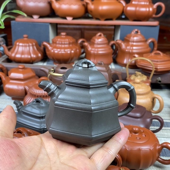 紫砂茶壶六方竹鼎160CC原矿古天青特价