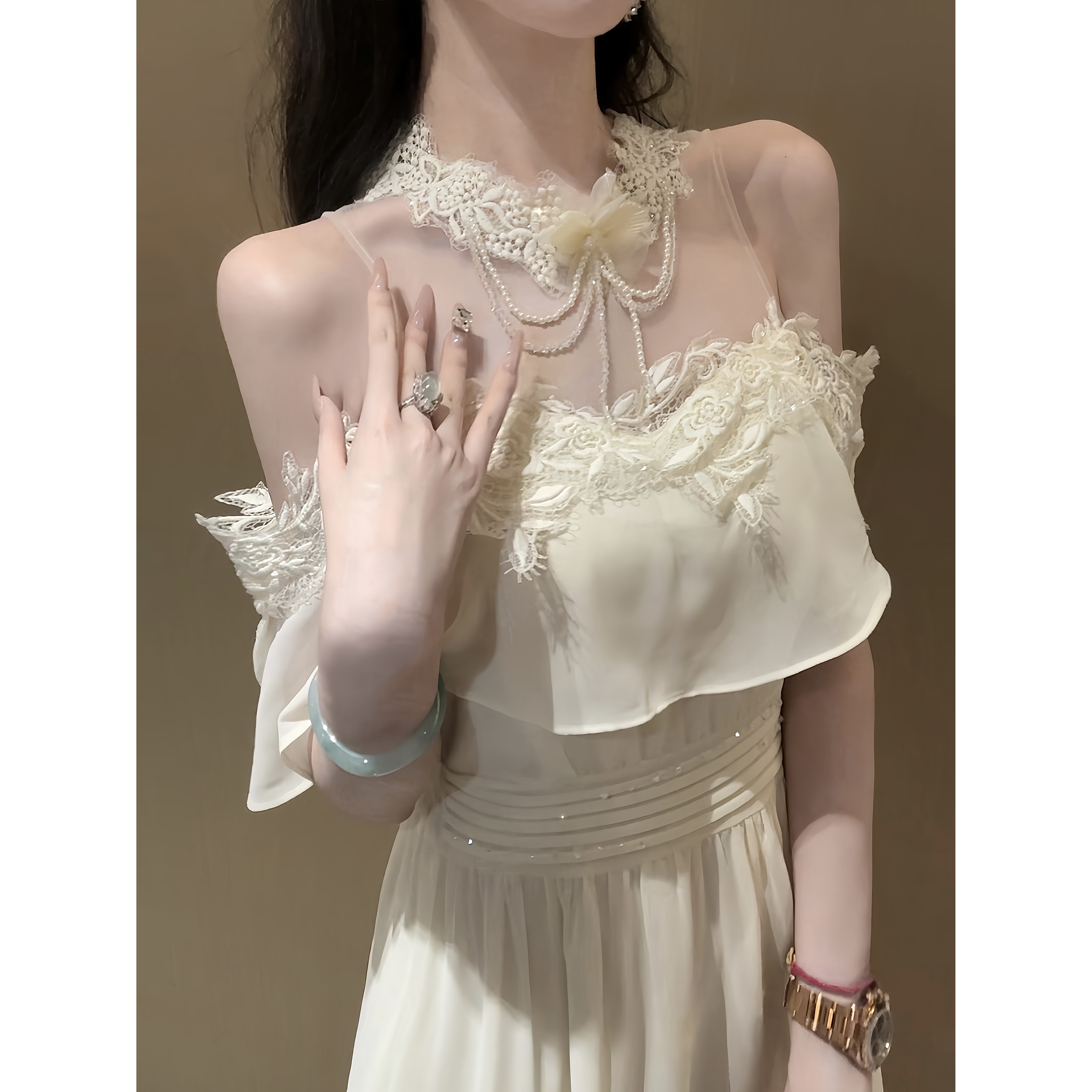 【雅乔定制】曼城记忆 重工刺绣蕾丝手工串珠连衣裙DYDD-25070001