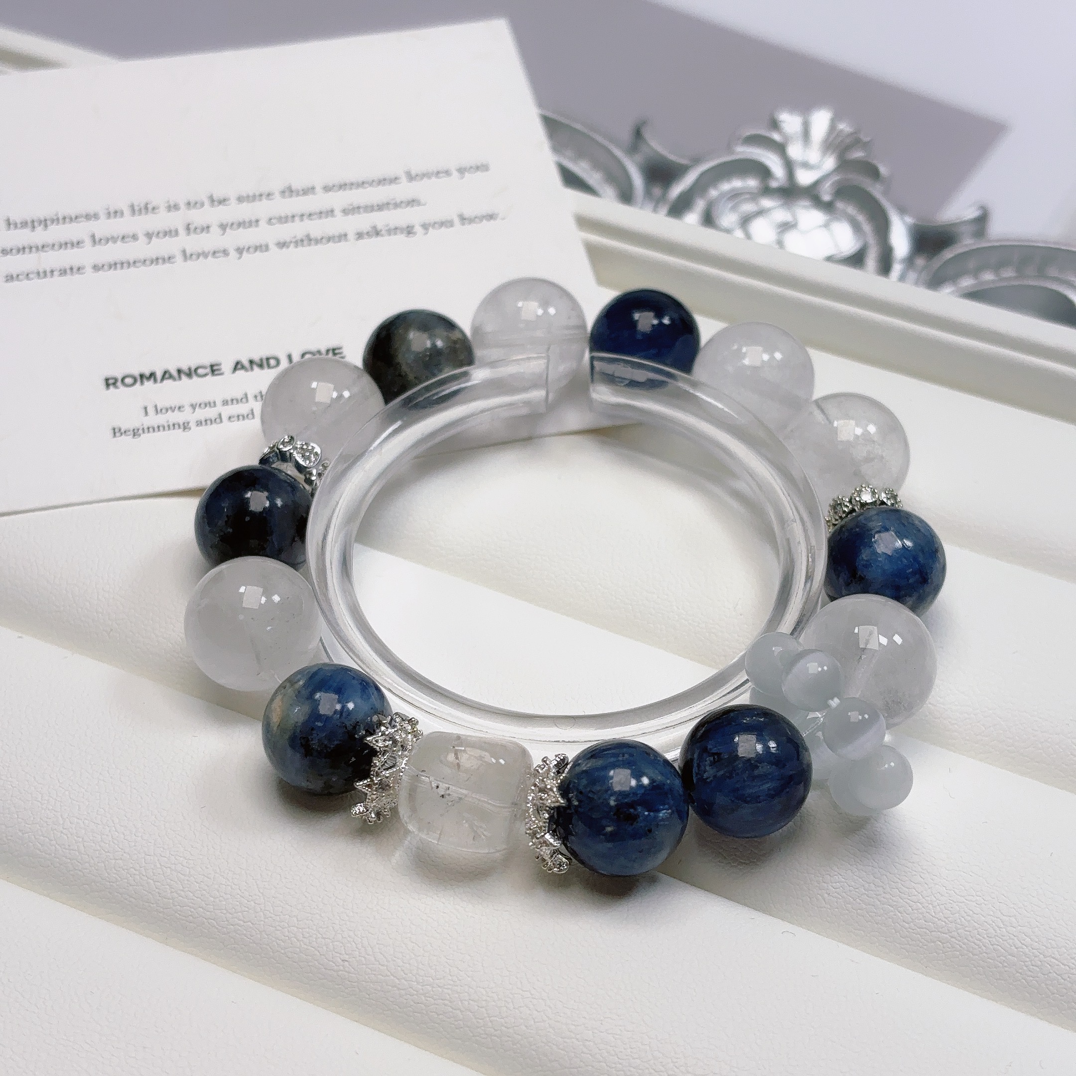 周大宜【平安能量调和】天然水晶白幽蓝晶手链原创手串ZDYSJ00225