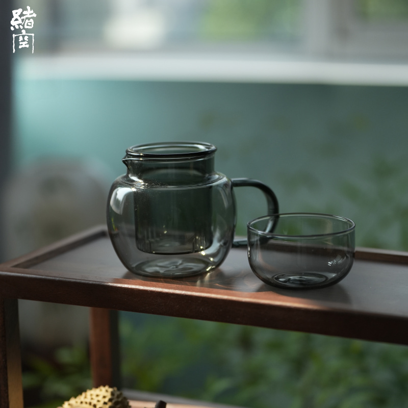 黑色高温耐热玻璃茶壶一人壶中式手工办公室墩墩壶墩墩杯