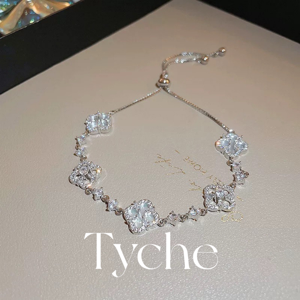合金合成锆石手链 【Tyche堤喀】镂空四叶草仙女手链