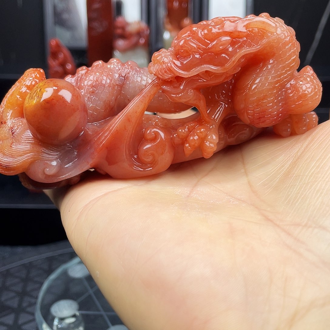 寿山石印石寿山石小摆件手把件笔架龙霸天下