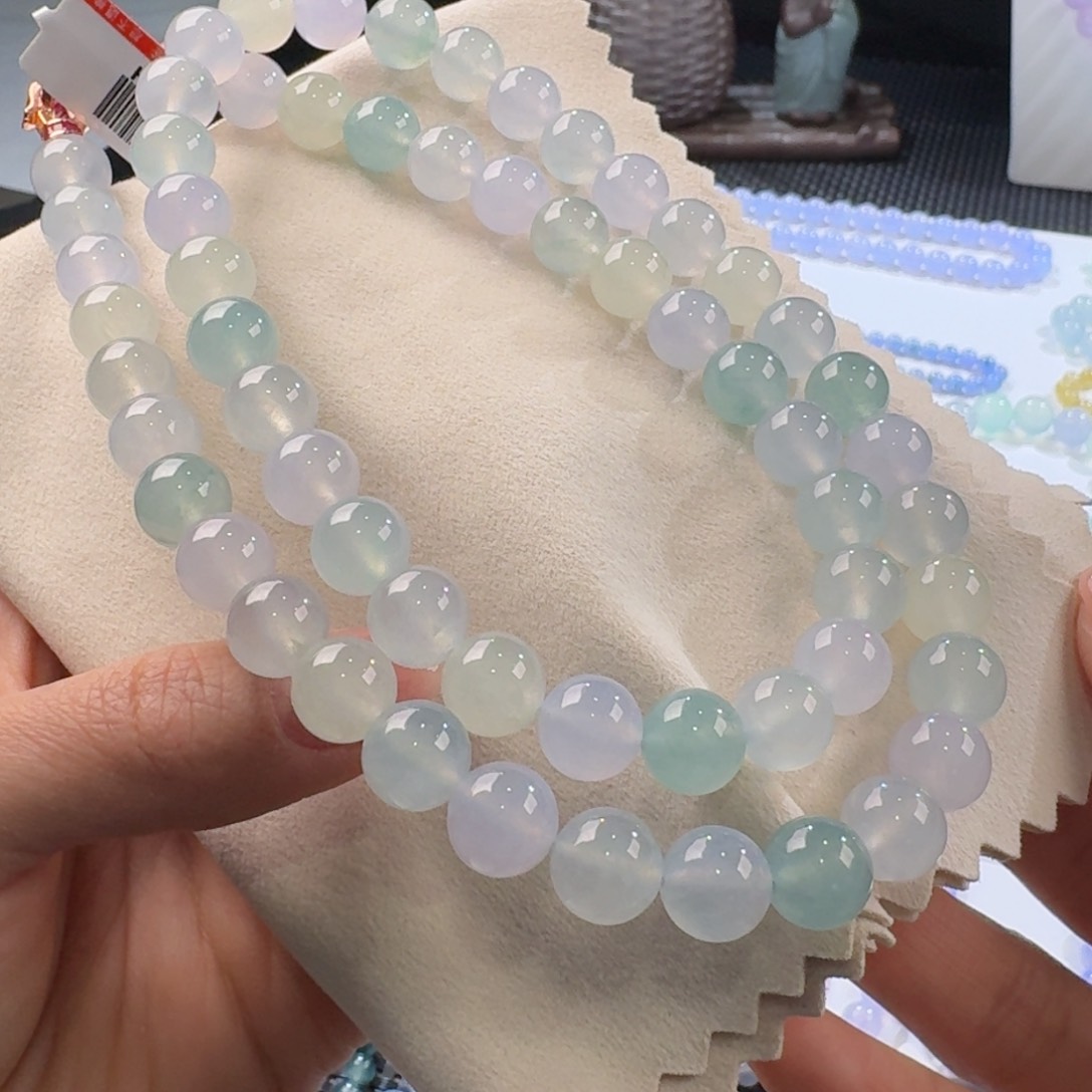 翡翠手链未镶嵌力推高冰梦幻马卡龙长串10mm