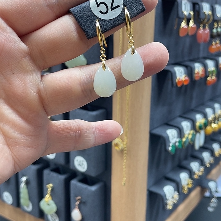 和田玉银S925镶嵌耳饰52