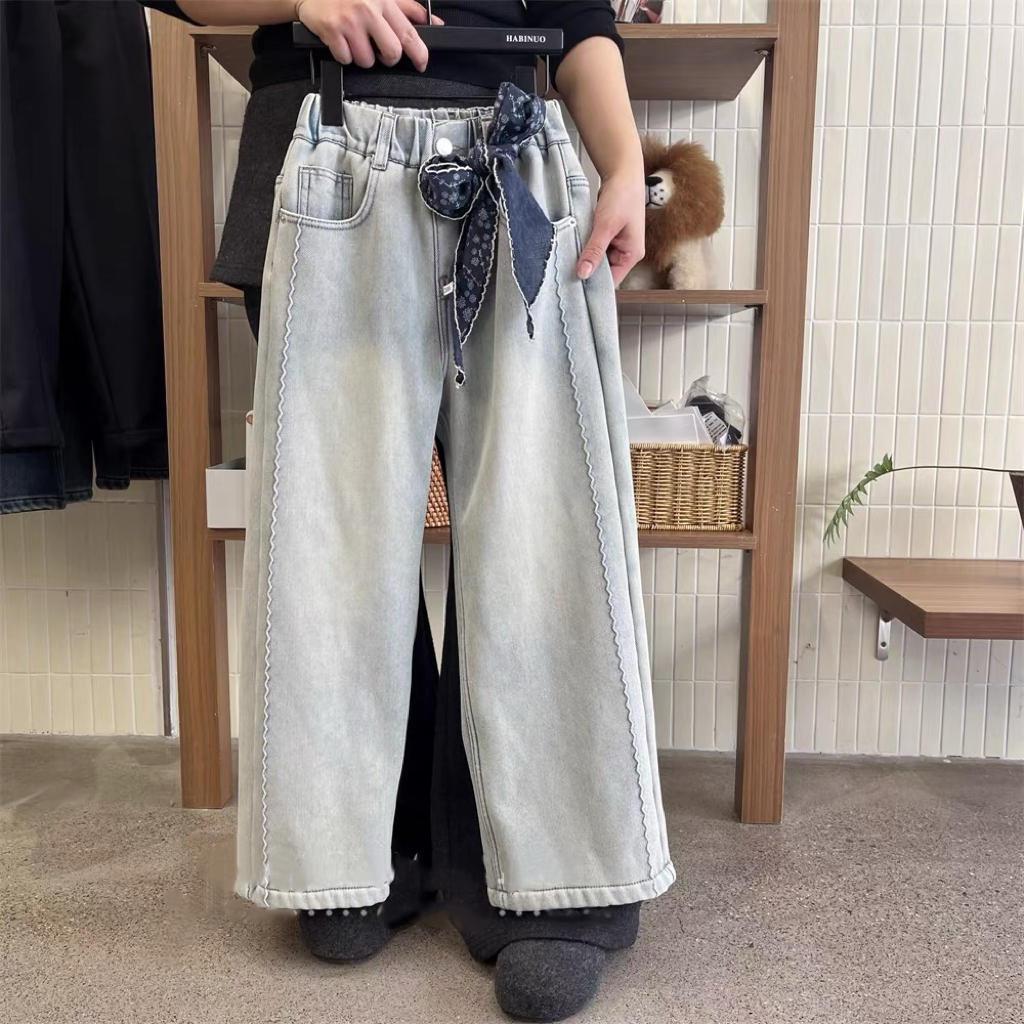 冬款韩范波浪侧边女童牛仔裤 F365 365 S