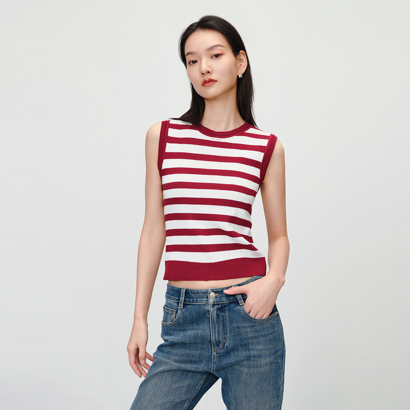 EP雅莹2025新款女装 丝棉混纺简约基础条纹内搭吊带背心9043A