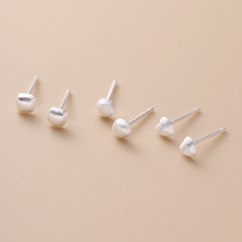 925银耳饰 【JZ-JM私品】几何方形圆形爱心磨砂耳钉女亮银色耳饰