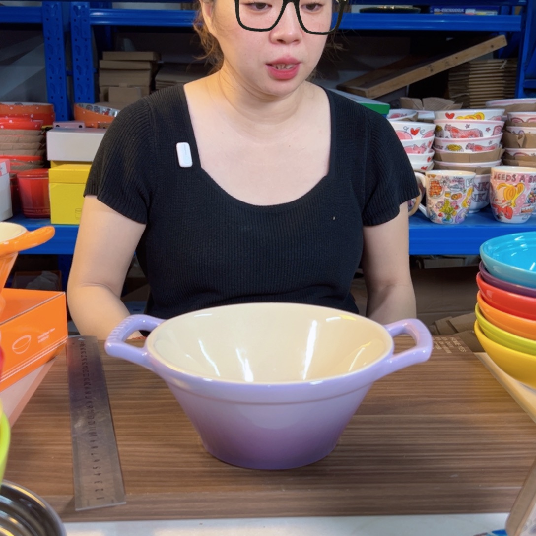 陶瓷紫罗兰双耳面碗