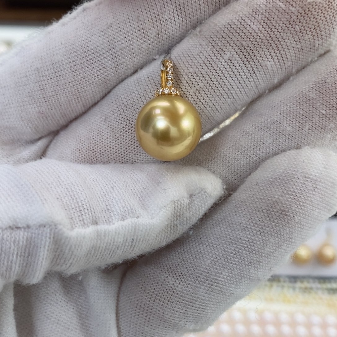 海水珍珠吊坠(不含链)18K金镶嵌12-13mm