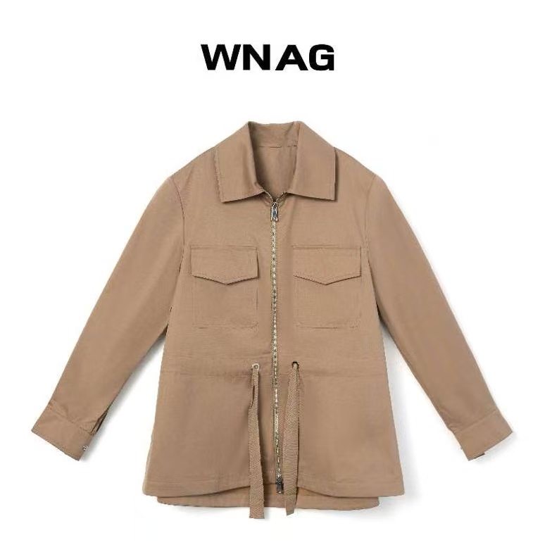 WNAG【秋言】女拉链女装英伦风女式格子短外套风衣宽松复古翻领