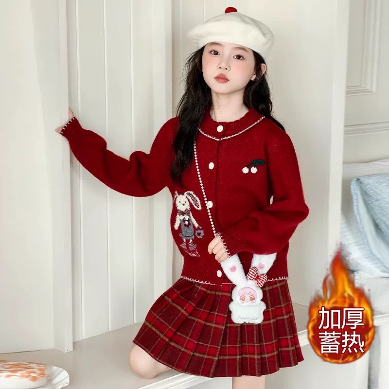 女童针织开衫毛衣秋装2025新款洋气儿童卡通外套宝宝上衣百搭春秋