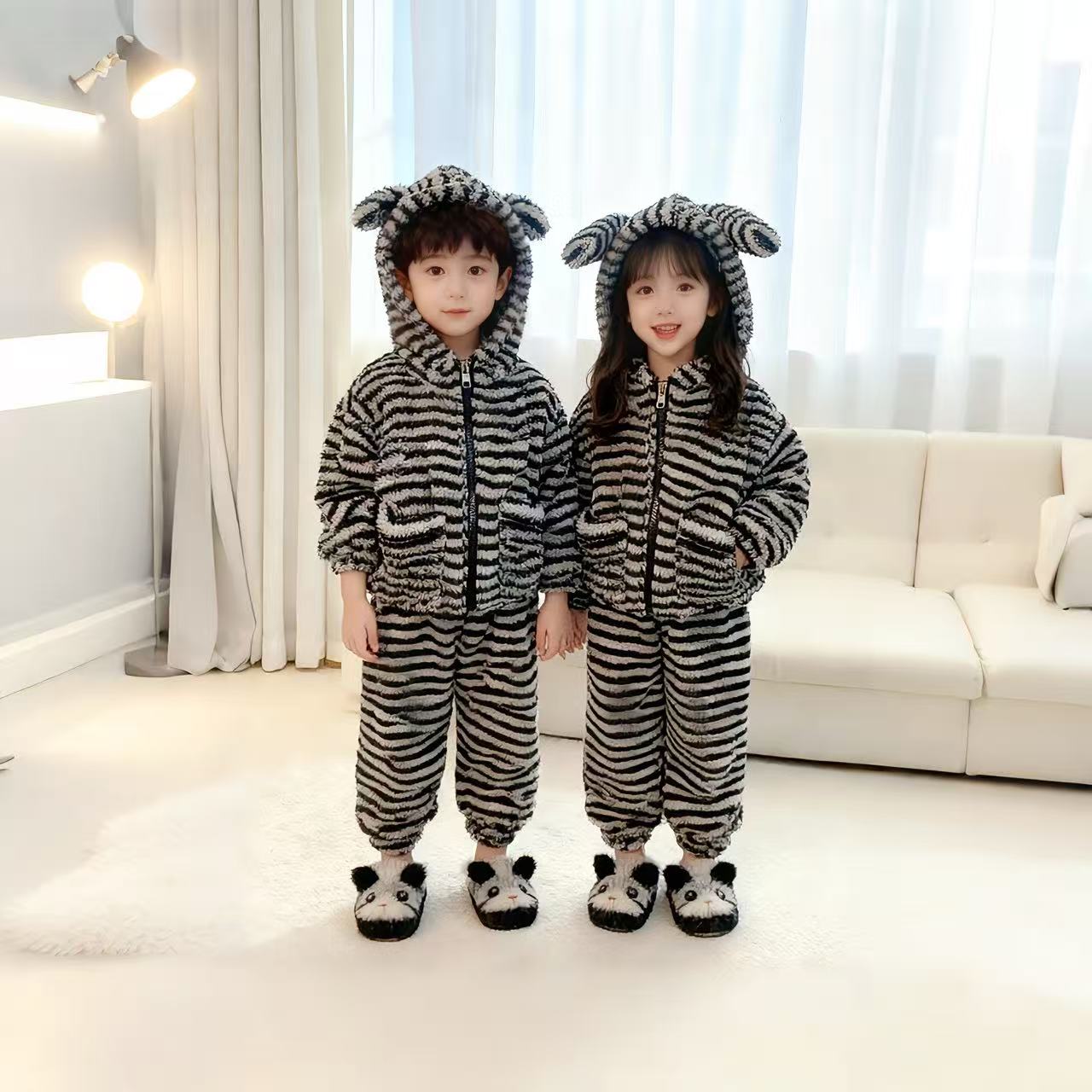 【加绒加厚保暖】儿童保暖加绒加厚套装男女宝宝连帽套装新款加厚冬