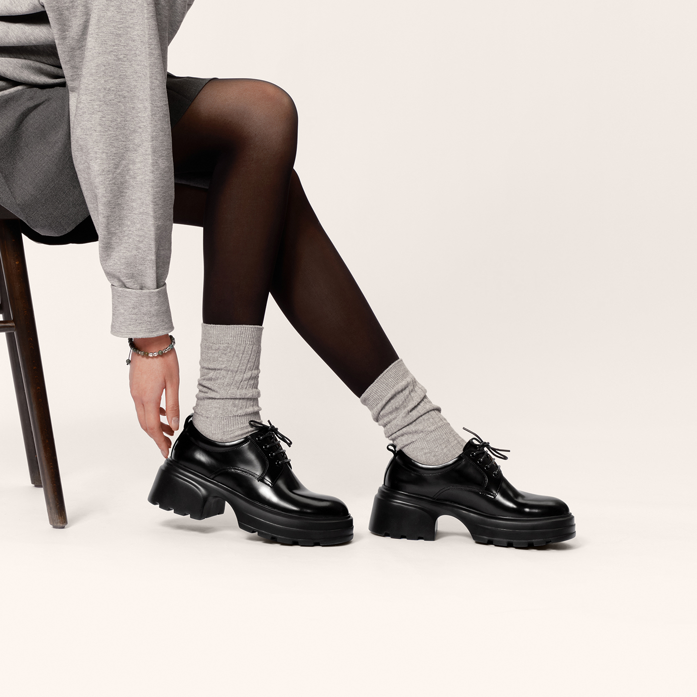 ThomWills厚底德比鞋女增高商务休闲真皮2025新款女鞋小皮鞋秋冬