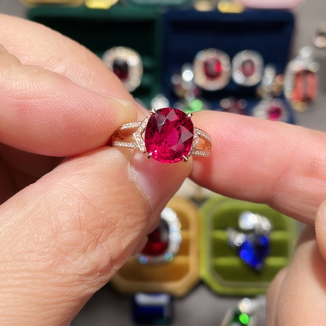 戒指碧玺18K金镶嵌3.41ct