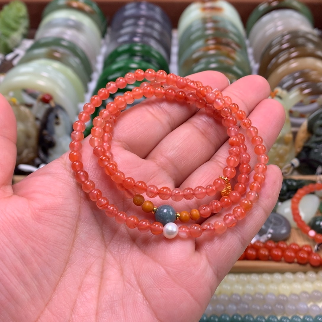 南红玛瑙未镶嵌手链卡0.4_0.5