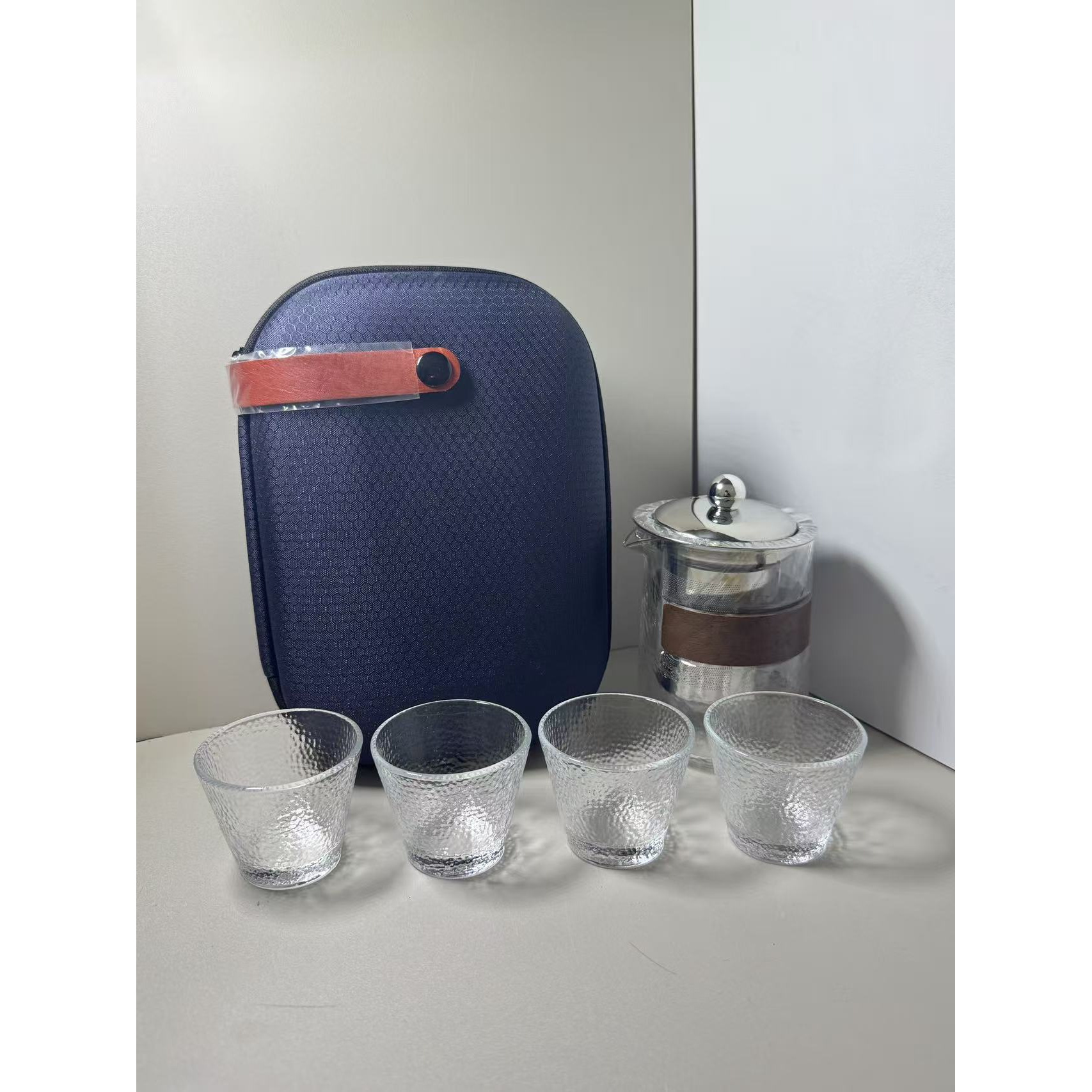 KK0783-锤纹玻璃旅行茶具一壶四杯