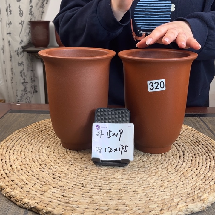 紫砂花盆清水金钟两只320