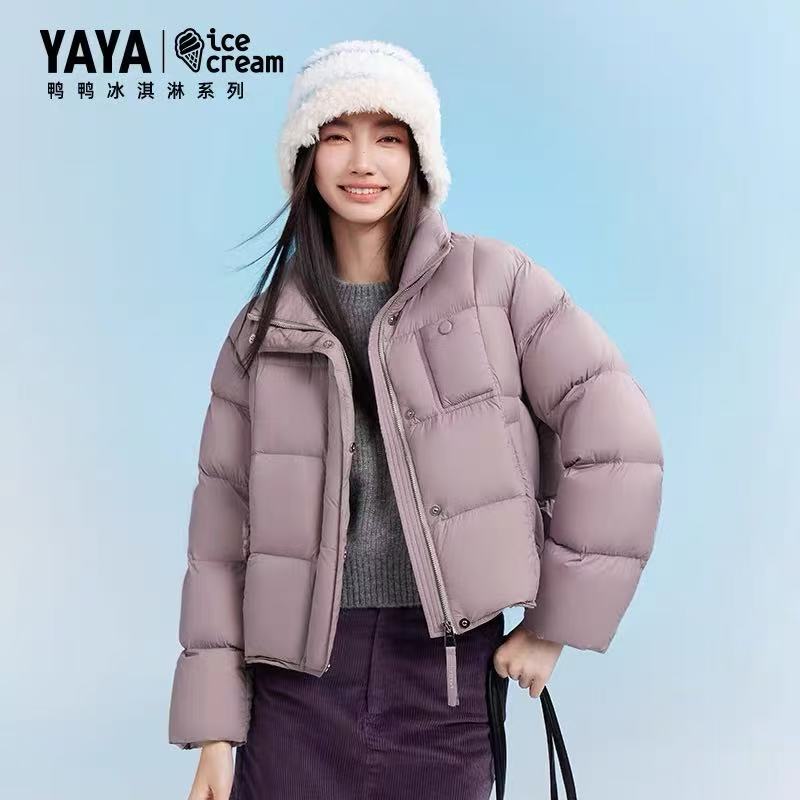 YAYA/鸭鸭拉链宽松型常规短款女立领羽绒服女装宽松女款潮流