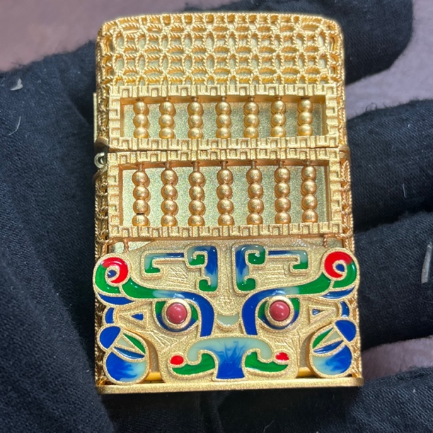 Zippo打火机镀金日进斗金算盘