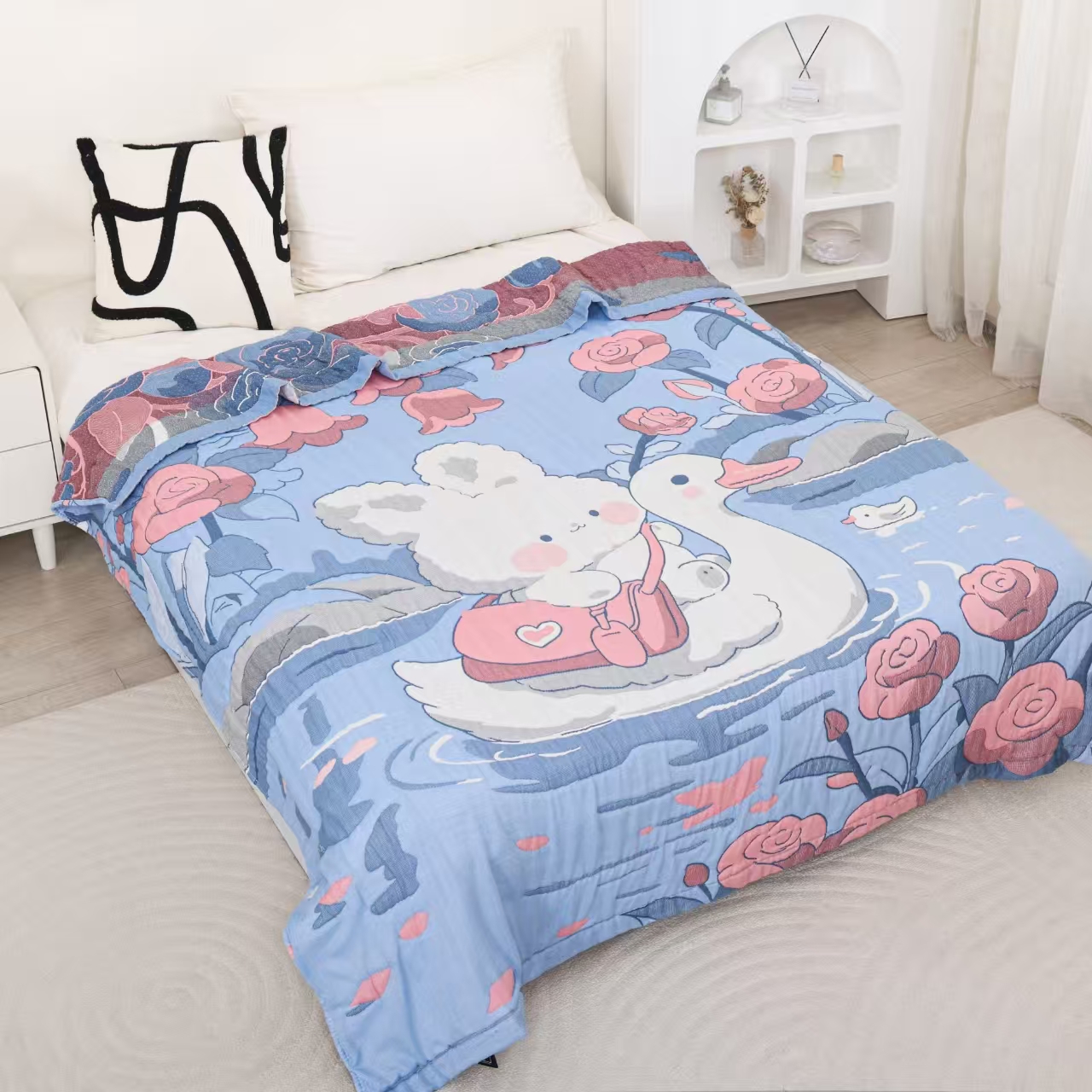 【背包小兔】150*200cmA类柔软亲肤透气春秋冬被空调被棉纱泡芙被