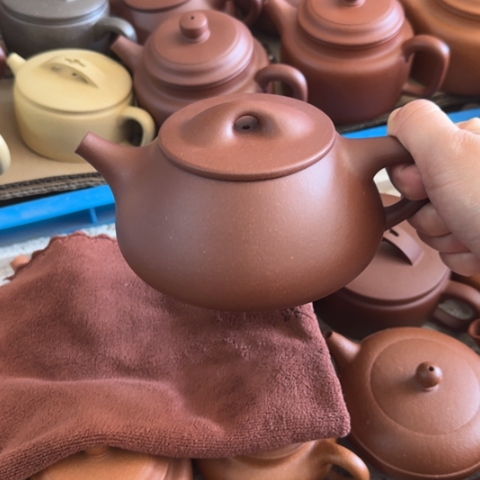 清***风紫砂茶壶底槽清料520cc