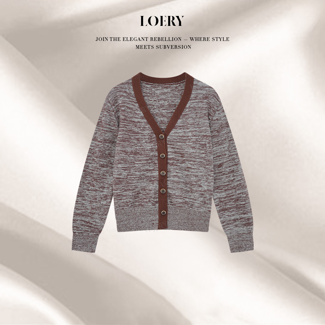 LOERY【日落沙丘编号122】复古撞色软糯美利奴羊毛针织开衫-9563