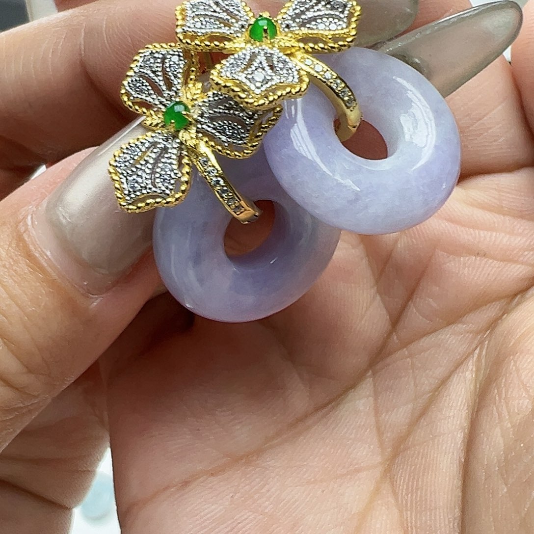 翡翠银S925镶嵌耳饰天然缅甸A货翡翠