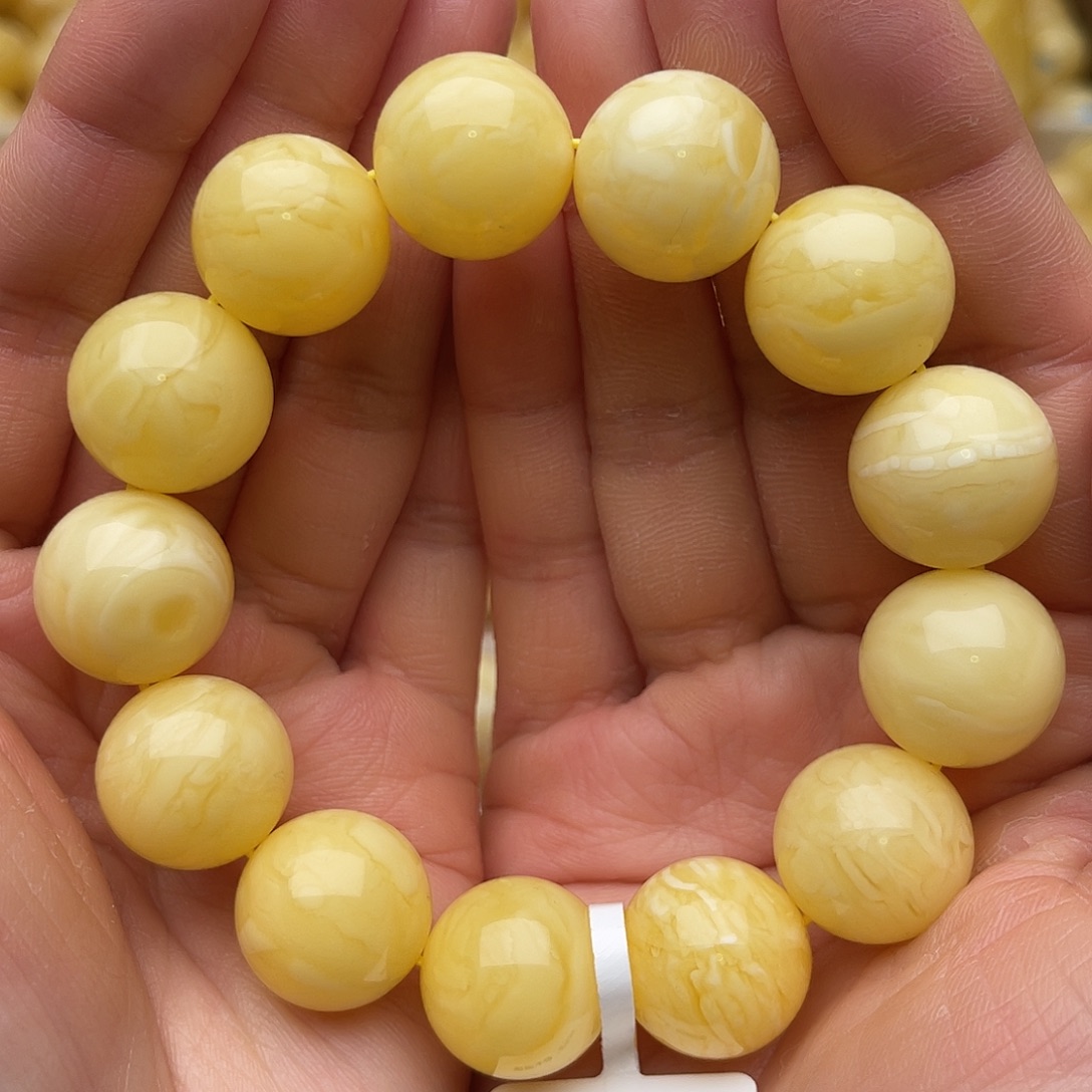 琥珀未镶嵌裸石蜜蜡满蜡手串十七➕鸽