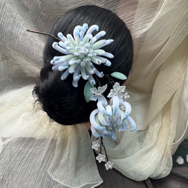 大麦吖古风发饰汉服绒花发簪 手工制作默认微瑕 