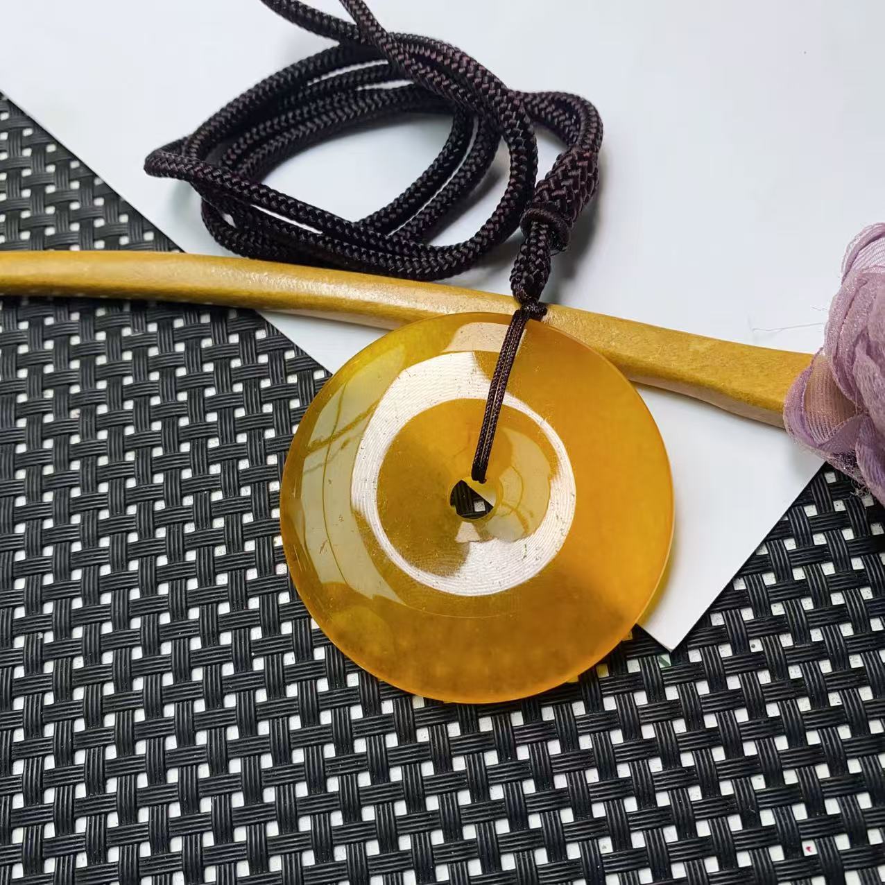 [石矿]A682橙黄平安扣项链吊坠