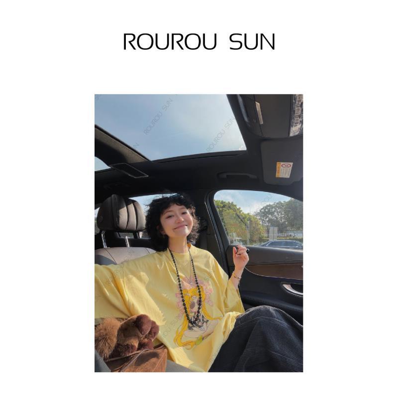 28937早秋款女装复古港风宽松百搭慵懒风动漫印花短袖T恤女上衣