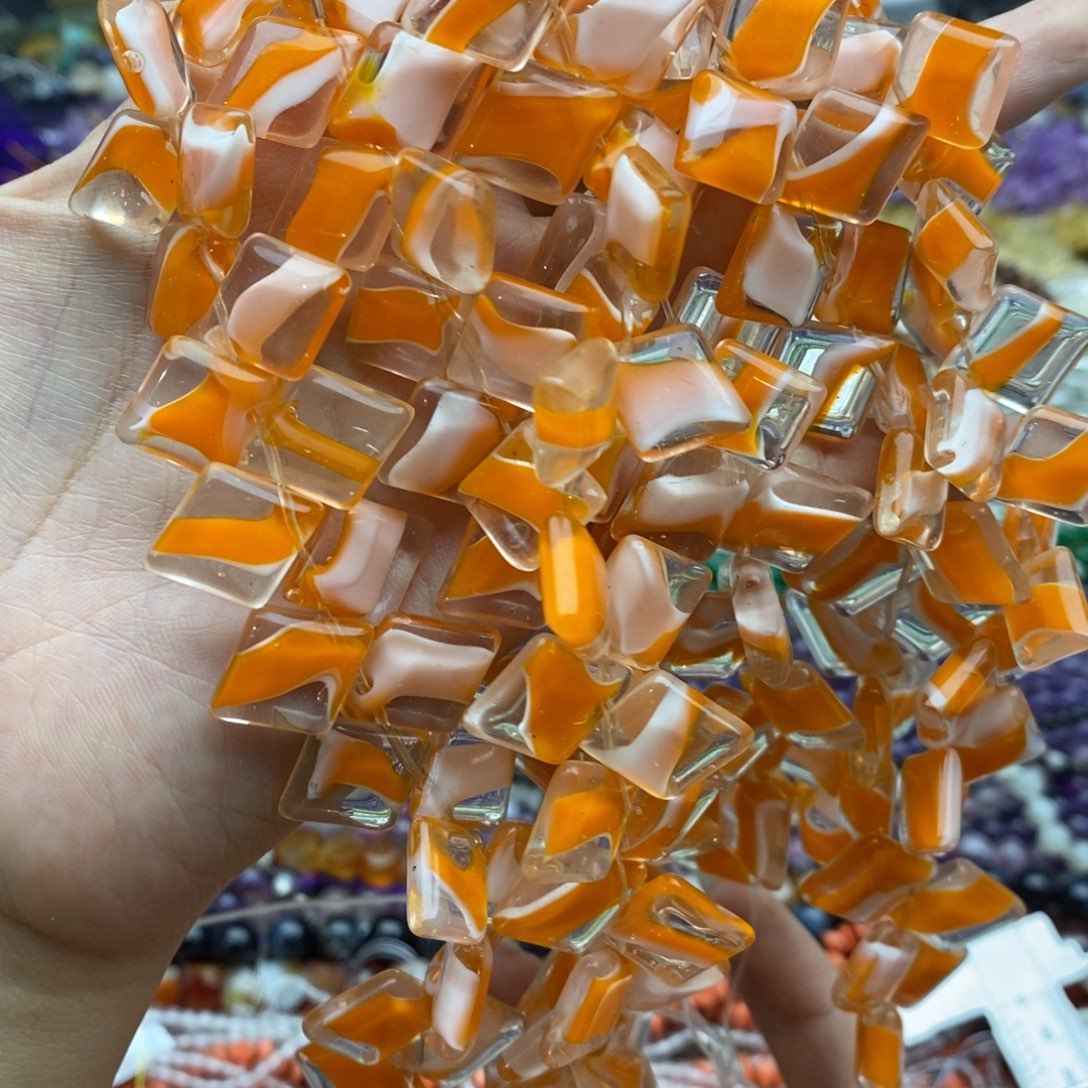 未镶嵌玛瑙/玉髓珠宝半成品一条琉璃菱形橘色