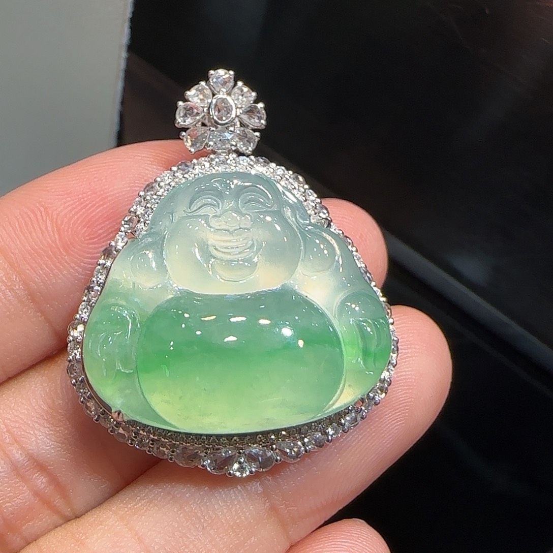 翡翠18K金镶嵌吊坠(不含链)佛公