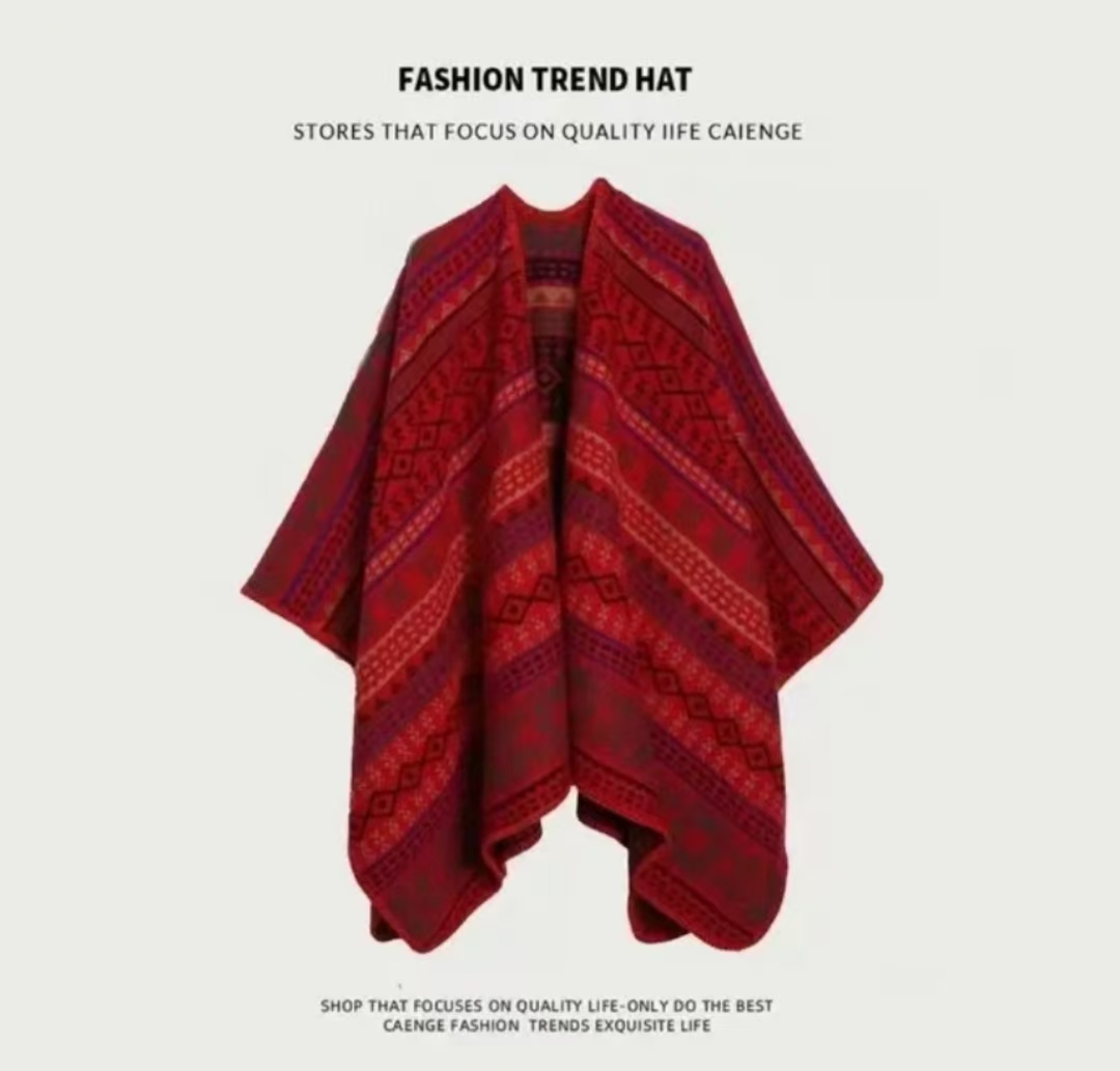 内蒙古厂家直邮民族风羊羔毛开叉披肩旅游拍照空调房保暖斗篷外搭