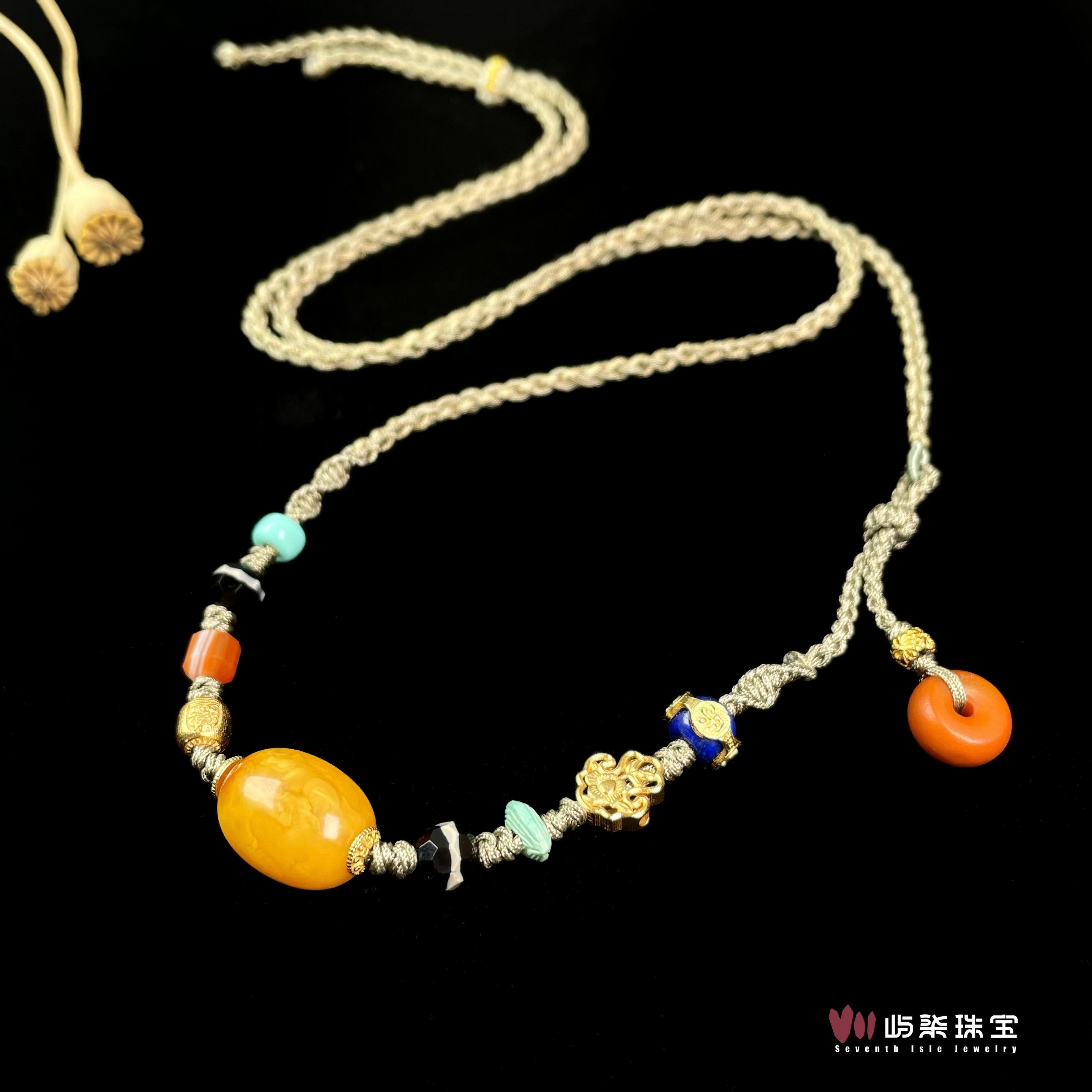 【要努力】A927 蜜蜡银S925镶嵌 蜜蜡单珠多宝颈饰