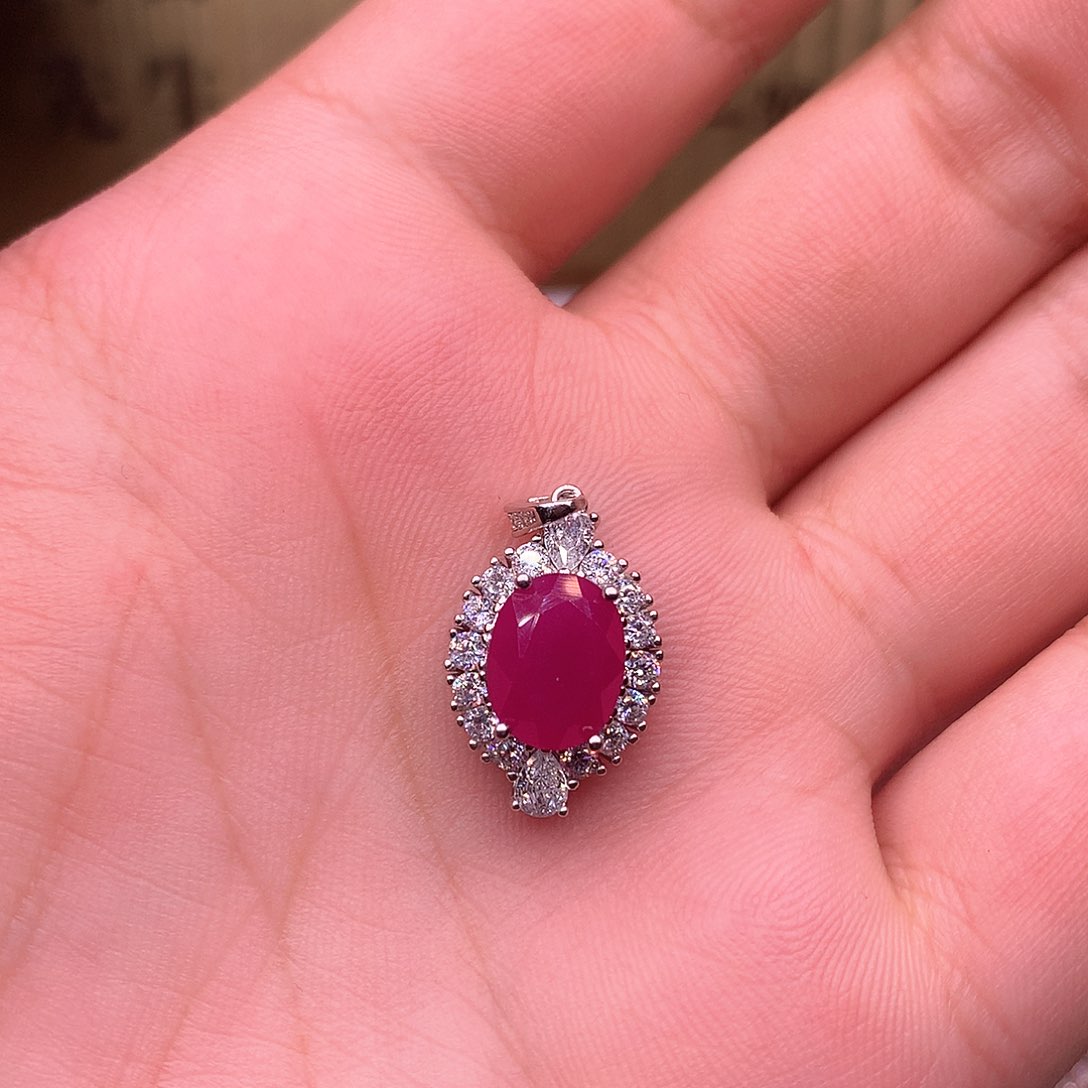 红宝石颈饰银S925镶嵌