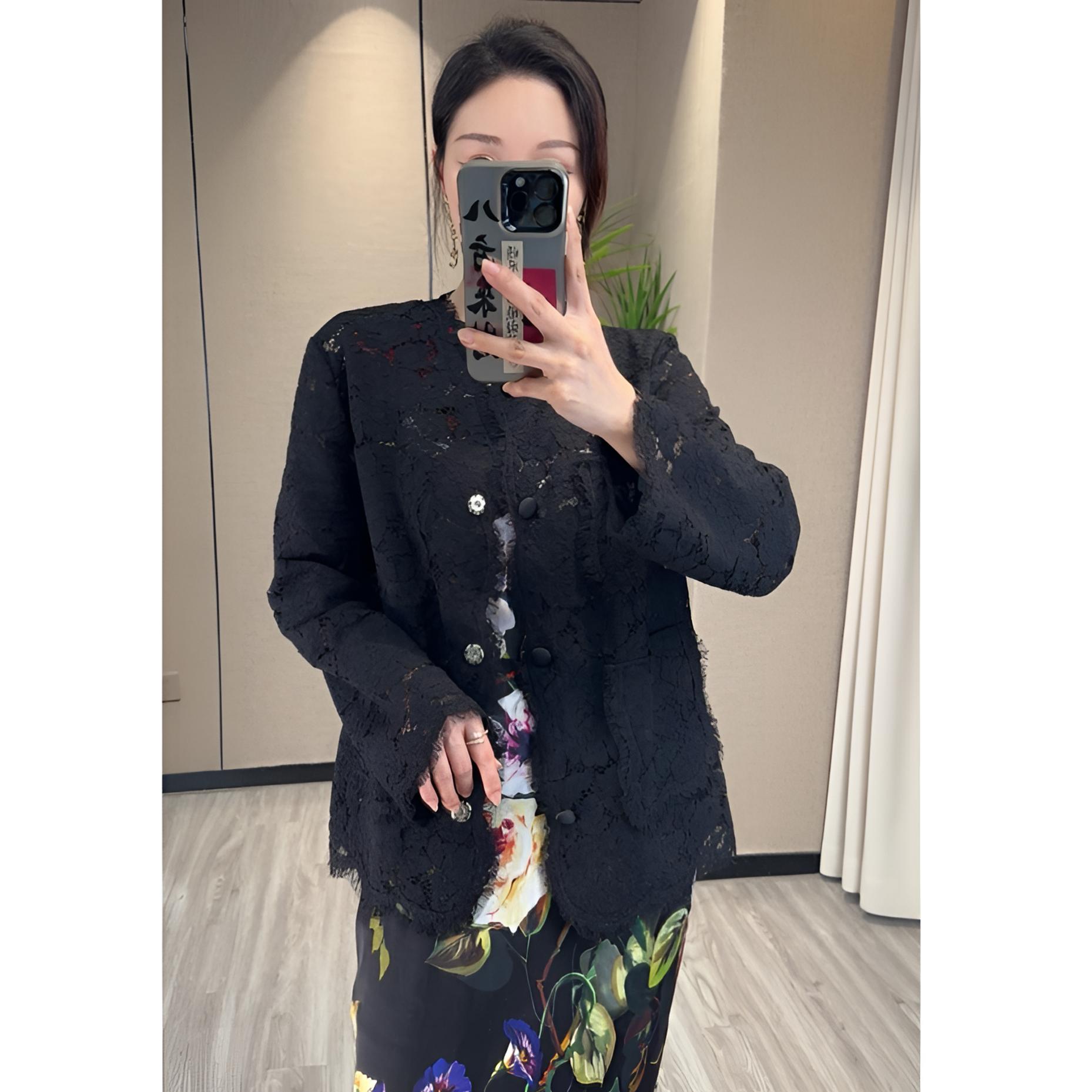 两色！蕾丝单排扣气质显瘦提花外套女秋季