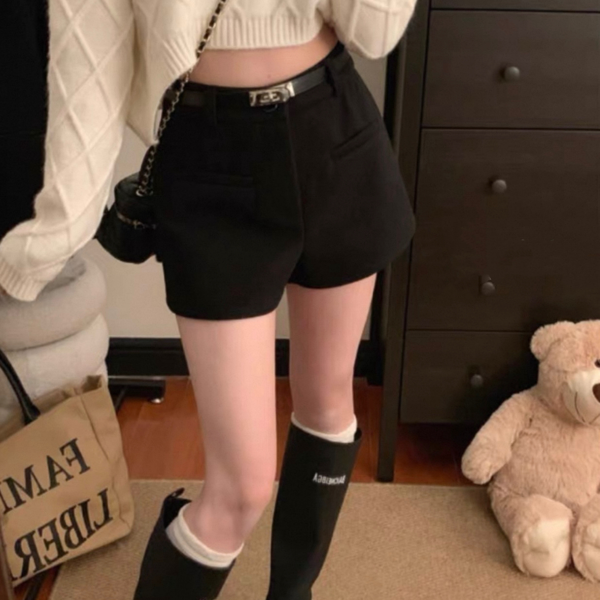【金】冬季毛呢短裤靴裤，默认微瑕