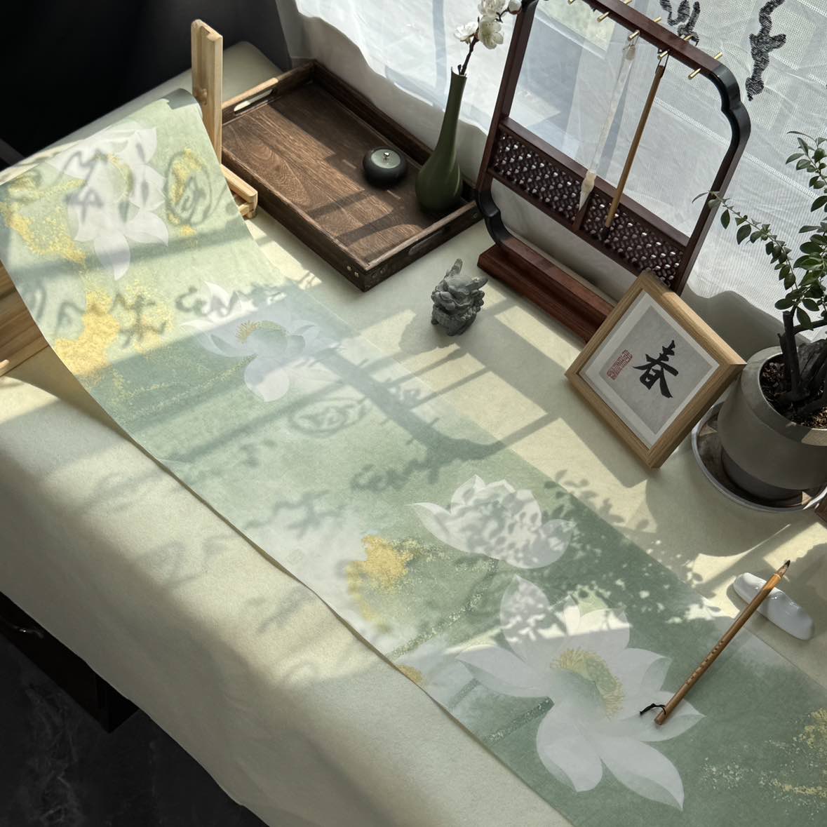 景阳阁 蜡染绢纸-碧荷鎏金 书法专用作品长卷