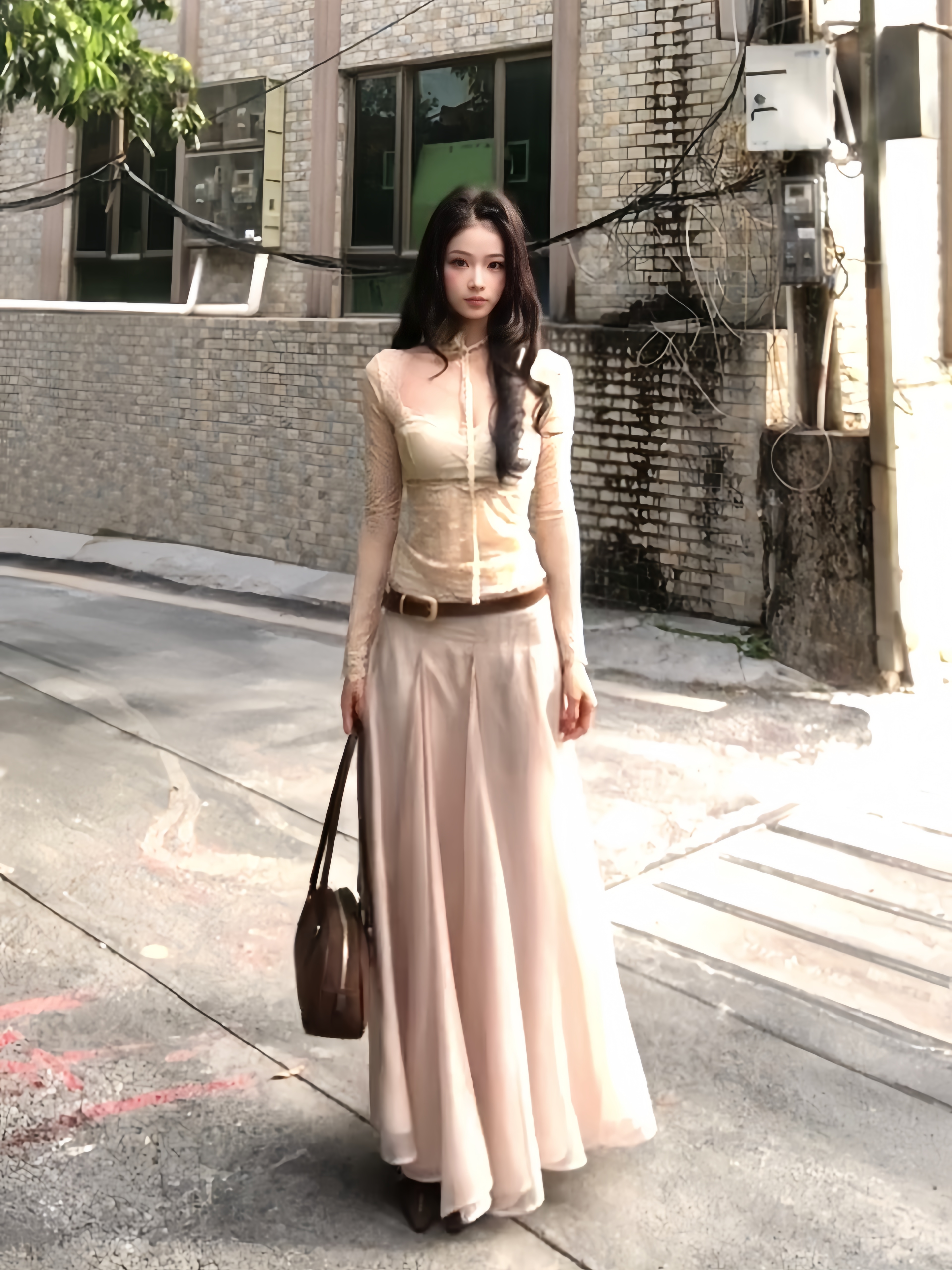 法式气质名媛风修身露肩蕾丝上衣女秋季新款高腰显瘦半身裙两件套